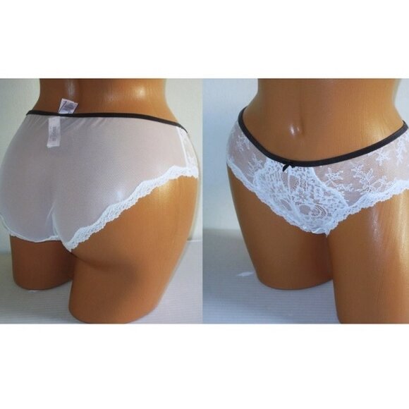 Victoria Secret Dream Angel Lace Bikini Panty Sz L Coconut White Black Trim Rare - Picture 1 of 7